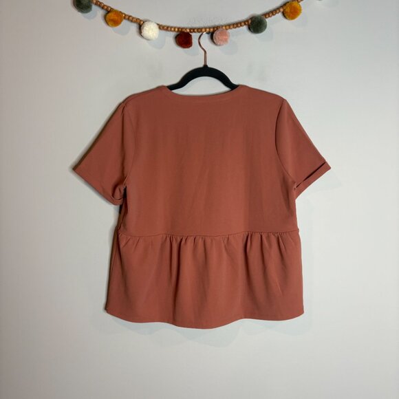Ann Taylor Lace Up Peplum Top In Romantic Rouge - Picture 5 of 5